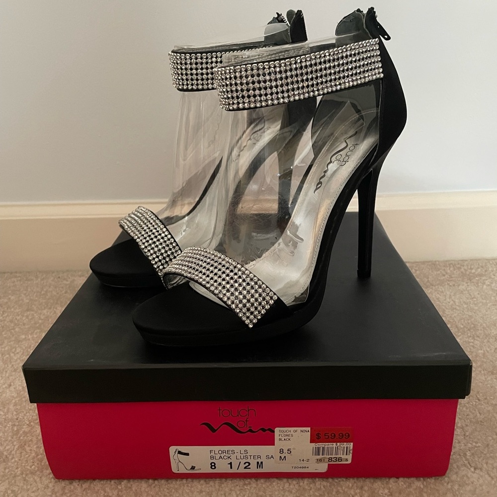 BRAND NEW Black Heels with Rhinestones
